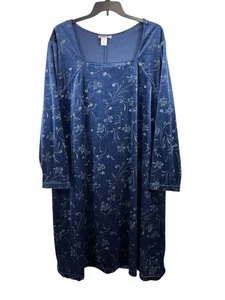 90s Style Setter Fashions 3X Blue Floral Velour Velvet Long Sleeve Holiday Dress - Picture 1 of 12