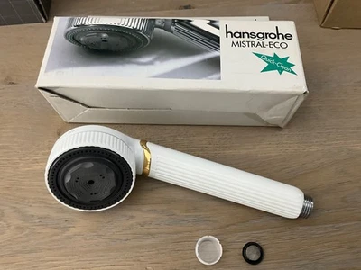 Hansgrohe Mistral - Eco Handbrause in weiß-Gold , Rarität, 90er Jahre - Bild 1 von 4