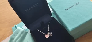 Tiffany & Co. Silver Pink Double Heart Pendant Necklace with Box - Picture 1 of 14
