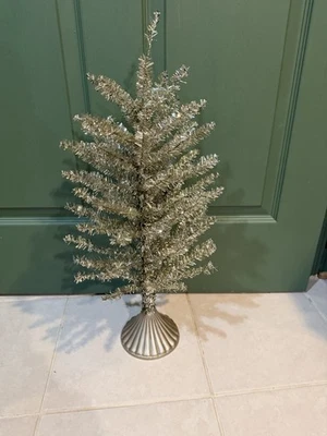 Silver Tinsel Christmas Tree Vintage Feather Style  Holiday Decor 22” - Image 1 of 4