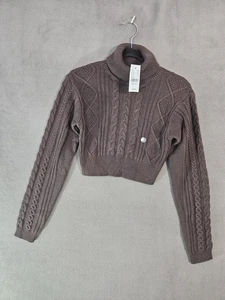 NWT Kendall & Kylie Sweater Crop Turtleneck Chunky Cable Knit Brown Size Small  - Picture 1 of 10