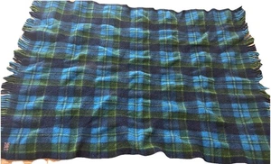 Vintage Pendleton Green/Blue/Red Plaid Fringe USA Virgin Wool Blanket 36x48 in - Picture 1 of 4