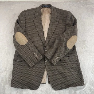 Vintage Ralph Lauren Blazer Men 50R Brown Houndstooth Lambswool Elbow Patches - Image 1 of 4