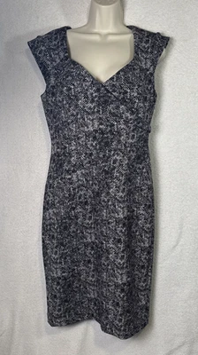 Vestido midi blanco y negro con manga gorra White House Black Market talla 10 funda Foto 1 de 4