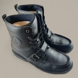 Polo Ralph Lauren Ranger Black Leather Boots Men's 7 / Women's 8.5 New *Tried On - Picture 1 of 11
