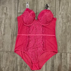 Juicy Couture Bodysuit Womens Size XL Pink Sexy Push Up Lace Mesh Lingerie Y2K - Picture 1 of 13