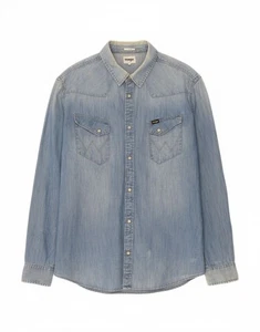 WRANGLER Mens Slim Fit Denim Shirt 2XL Blue Cotton BR01 - Picture 1 of 5