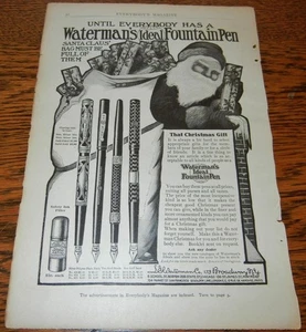 1908 VINTAGE WATERMAN'S IDEAL FOUNTAIN PEN SANTA ADVERTISING MAGAZINE PRINT AD - Imagen 1 de 3