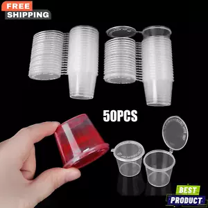 50Pcs 25ML Clear Plastic Sauce Containers Box with Lids Disposable Food Cups - Picture 1 of 5