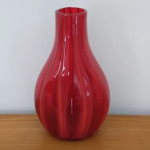 Vintage MCM 1960s Italian Hand Blown Red Ribbon Art Glass Vase Large 35cm 2.15kg - Picture 1 of 17