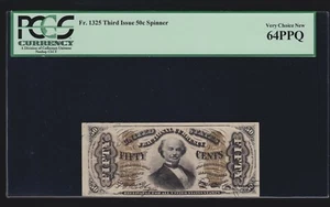 US 50c Spinner Fractional Currency Note Red Back '1' & 'a' FR 1325 PCGS 64 PPQ - Picture 1 of 2