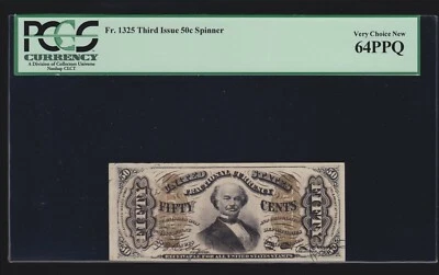 US 50c Spinner Fractional Currency Note Red Back '1' & 'a' FR 1325 PCGS 64 PPQ - Image 1 of 2