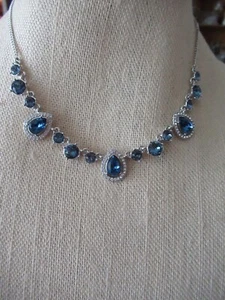 NWT Givenchy Blue/ Silver Tone Collar Frontal Necklace/ Blue/ Clear Stones - Picture 1 of 8