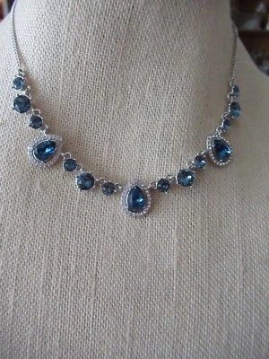 NWT Givenchy Blue/ Silver Tone Collar Frontal Necklace/ Blue/ Clear Stones - Image 1 of 4