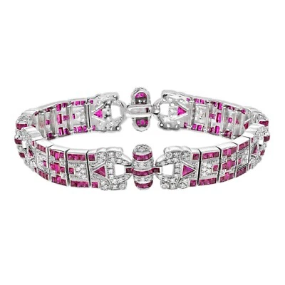 18 White Gold Natural Ruby and Diamond Antique Inspired Bracelet - Image 1 of 4
