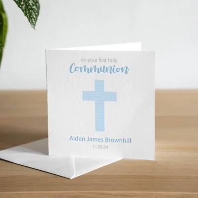 Personalised First Holy Communion Card Baby Boy Godson Grandson Son Nephew - Image 1 of 4