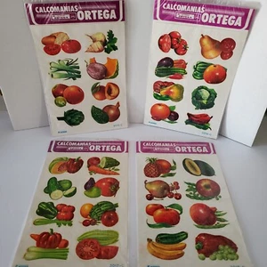 Adesivi Vintage ORTEGA Calcomanias Decalcomanie Frutta e Verdura 4 Confezioni SPAGNA - Foto 1 di 5