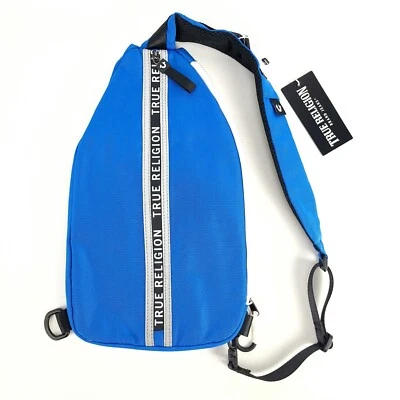 Bolso Bandolera True Religion Pecho Azul Citón/Blanco Cremalleras Nuevo 15.5" Foto 1 de 4