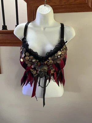 Pirate Rave 性感装饰文胸 38D 红色黑色花边狂欢节派对万圣节 — 第 1/4 张图片