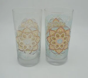 Vintage Crisa Glas Becher 2er Set - 12 oz Boho Retro 6" Trinkgläser - Bild 1 von 4