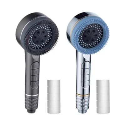 Hochdruck-Duschkopf mit 4 einstellbaren Strahlarten, Massagebürste und Filt B2E6 - Bild 1 von 4