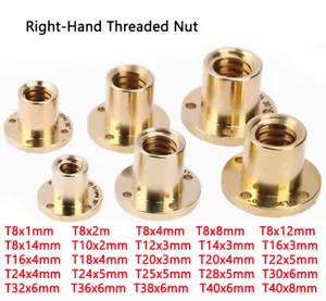 T8 T10 T12 T14 - T40 Round Flange Trapezoidal Right-Hand Threaded Nut Brass Nuts - Picture 1 of 10