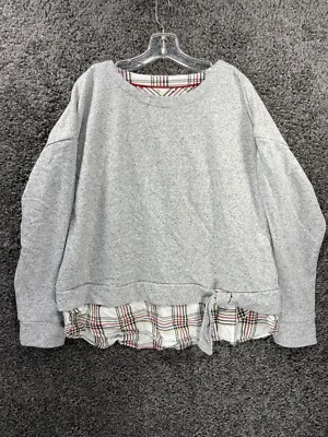 IZOD Women's Tie-Front 2-Fer Sweatshirt Long Sleeve Gray Cotton Blend Size 2XL - Image 1 of 4