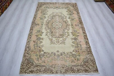 Antique Handmade Pink Medallion Rug, 3.7x6.7ft, Unique Pink Turkish Vintage Rug, - Image 1 of 4