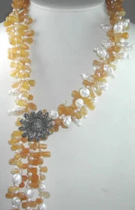Collana di perle corniola dichiarazione fiore marcasite ciondolo argento sterling  - Foto 1 di 2