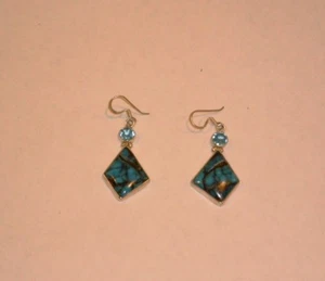 Vintage Southwest Turquoise Earrings pierced 925 Silver Kingman or Royston - Picture 1 of 2