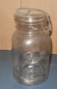 VINTAGE BALL IDEAL SQUARE CLEAR GLASS CANNING JAR W/ WIRE BAIL & GLASS LID - Picture 1 of 6