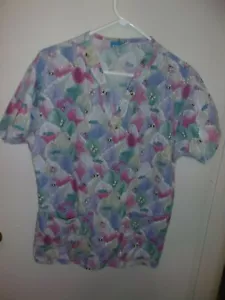 WOMAN'S SCRUB TOP SHIRT BY CREST LEAVES BUTTERFLYS BEES THEMED SIZE SMALL - Picture 1 of 2