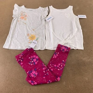 Carter's Girl Size 6/6X White Knot Tank Floral Tee & Berry Leggings 3 Pieces NWT - Picture 1 of 12