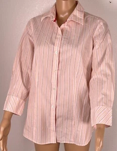 Banana Republic Top Blouse Size L Striped Pink 3/4 Sleeve Button Down Women's - Picture 1 of 9