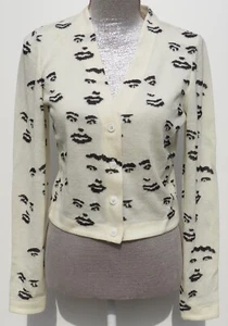 MISSONI Ivory Creme Black Face Jacquard Wool Knit V Cardigan Sweater 46 $1395 FC - Picture 1 of 12