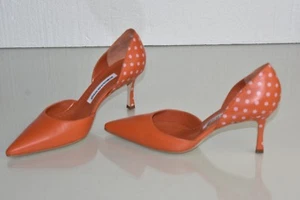 NUEVO MANOLO BLAHNIK BB Dorsay Tayler Lunares Cuero Naranja ZAPATOS 39 40.5 41 - Imagen 1 de 14