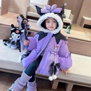 Cute Kuromi Kids Lolita Down Cotton-padded Bowknot Coat Warm Jacket W/Plush Bag - Picture 1 of 16