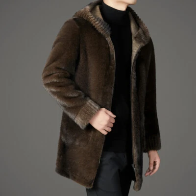 Mink Fur Jacket Men's Winter Fashion Casual Warm Mid-length Double-sided Jacket - Image 1 of 4