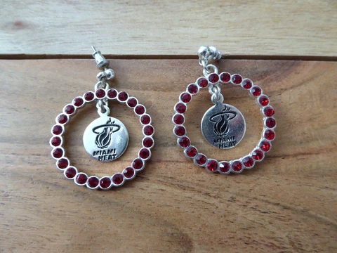 MIAMI HEAT Basketball Team NBA EARRINGS Silver Red Dangle Hoops Cover