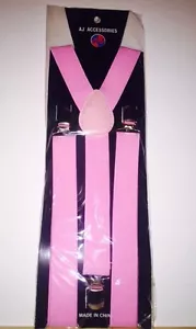 Bretelle uomo/donna rosa tinta unita clip on bretelle regolabili a forma di Y nuove - Foto 1 di 1
