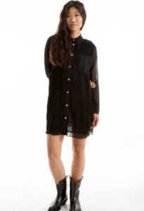 GANNI Pleated Shirt Dress Georgette Black 36 US 4 - Picture 1 of 14