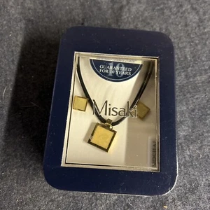 Misaki Mother Of Pearl Leather Cord Necklace Gold Tone Pendant Matching Earrings - Picture 1 of 6