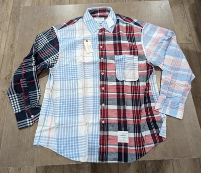 $820 Camisa Deportiva Para Hombres THOM BROWNE Cuadros LS Azul Claro/Multi 1 - Pequeña Foto 1 de 4