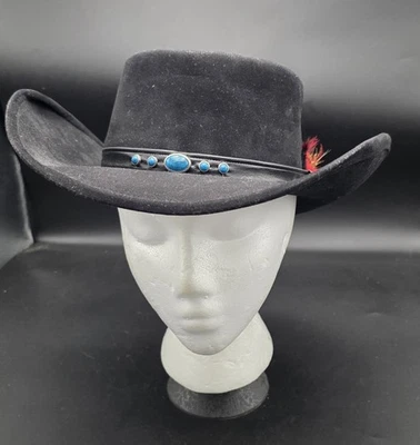 Bailey Gambler U-Rollit Men's Cowboy Western Black Felt Hat 7 1/4 USA Turquoise - Image 1 of 4