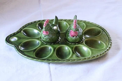 Keramik Eierteller Eierplatte GRÜN Original 1970er ca 24,5 x 16,5 x 1,5 cm NEU - Bild 1 von 4