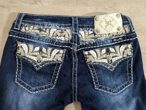 Miss Me Jeans Shorts 28 Signature Bermuda Stitch Rhinestone Distressed - Picture 1 of 20