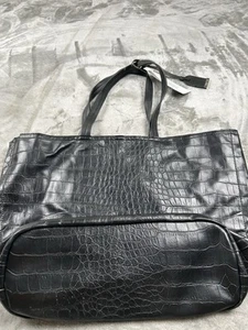 Kenneth Cole Reaction Alligator Print Medium Black Glossy Large Tote Bag NWT - Picture 1 of 7