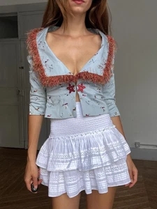 White Cotton Ruffle Mini Skirt – Coquette cottagecore Y2K French girl style, sum - Picture 1 of 10