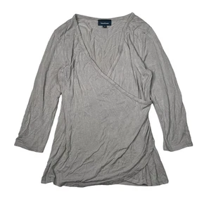 ModCloth V-Neck Ruched Suplice 3/4 Sleeve Top Shirt Gray Womens Medium - Picture 1 of 7