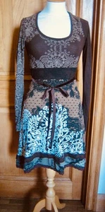Iconic Patterned Floral Brown Pink Cotton Jersey DESIGUAL Tie Waist Dress - S - Picture 1 of 15